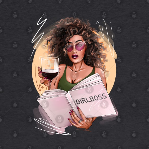 Girlboss with wine african american girl by ArctiumStudio